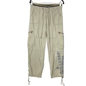 NWOT DKNY ACTIVE Pant Women 3/S Vintage Tan Cargo Floral Embroidery Jogger